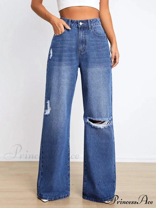 New Loose Ripped Fashion High Waist Wide Leg Casual Y2K Jean