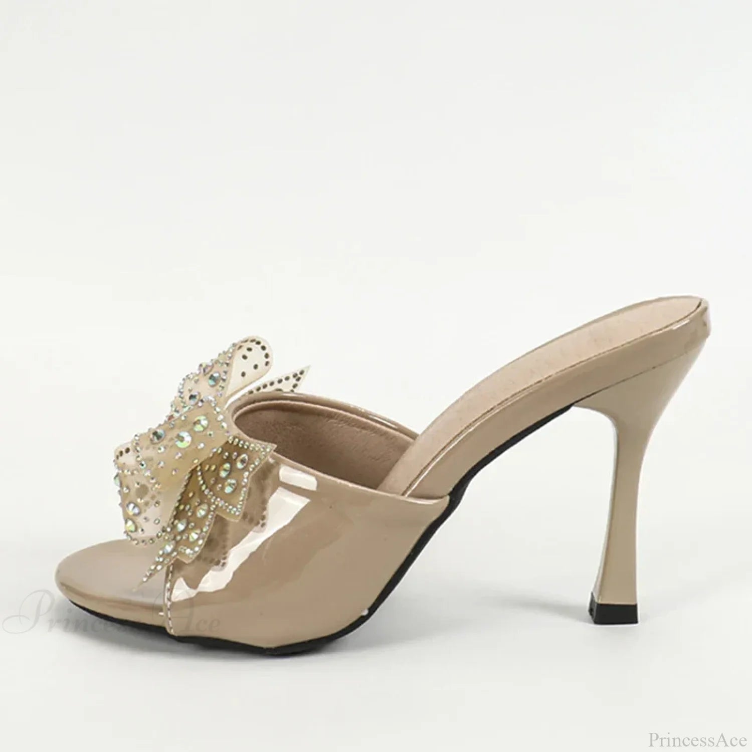 2024 New Patent Leather Peep Toe Crystal Mesh Bowknot High Heel
