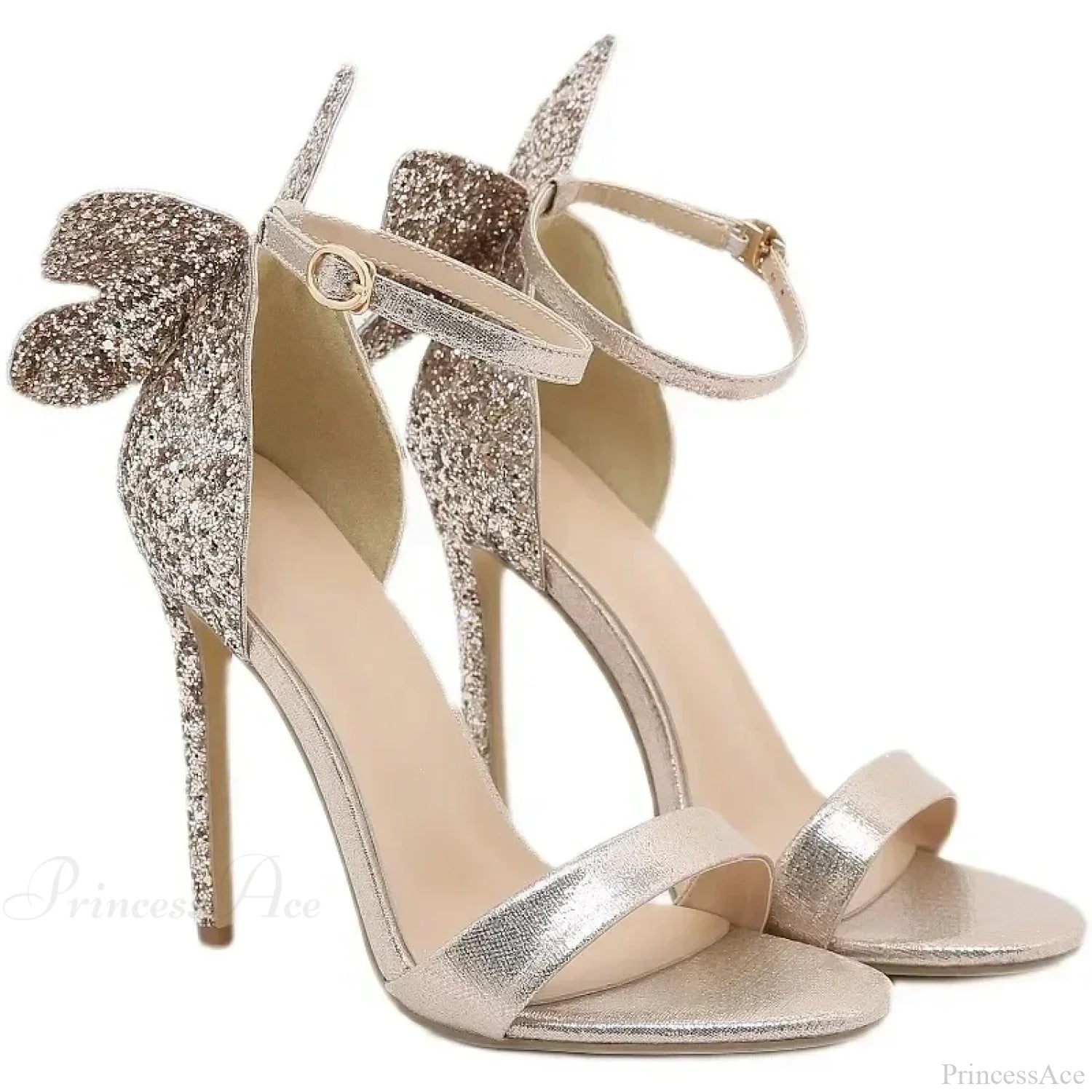New Sequined Butterfly Decoration Cover Heel Sandals Peep Toe 11Cm Thin High Heeledbuckle Strap