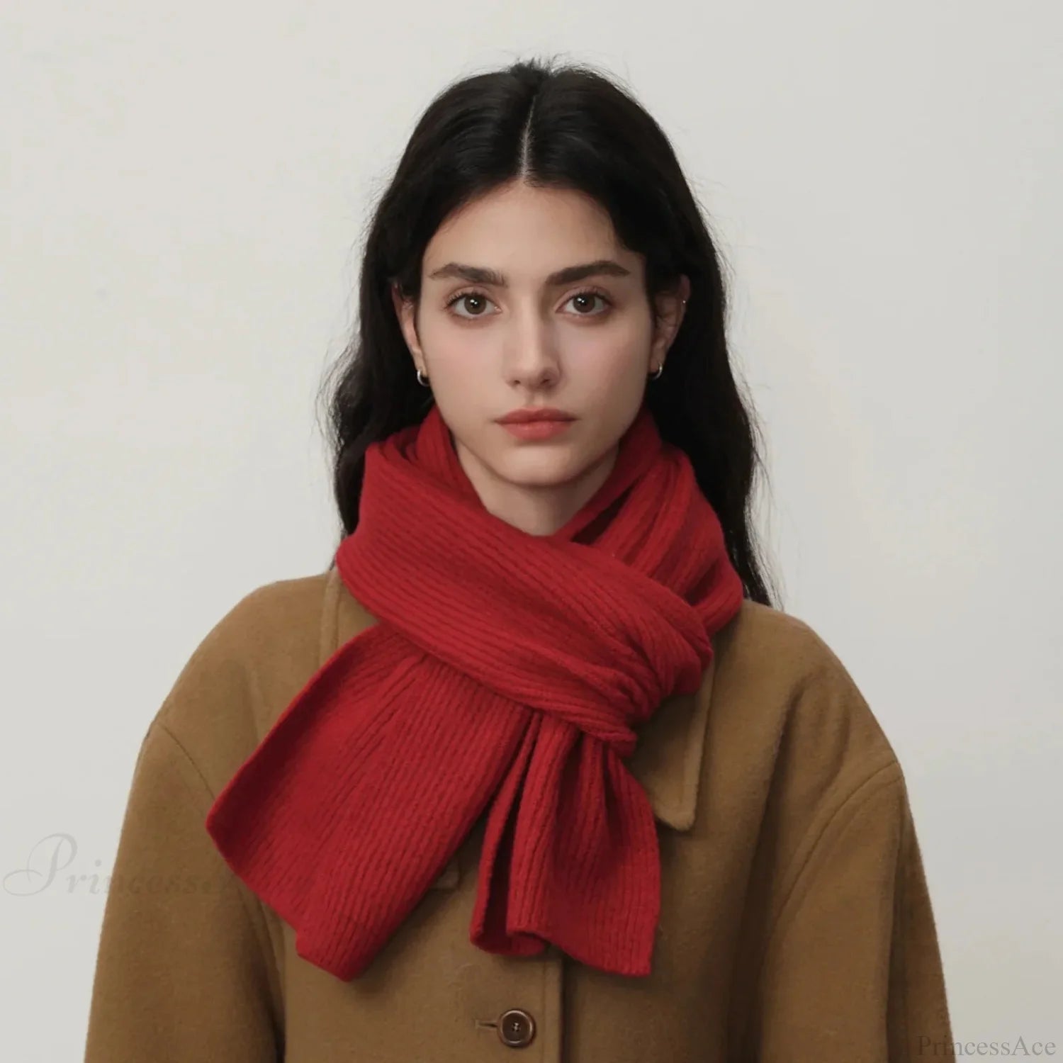 New Warm Knitted Wool Blended Scarf For Autumn Winter Comfort Bright Red / L184Cm W24Cm Scarfs-L