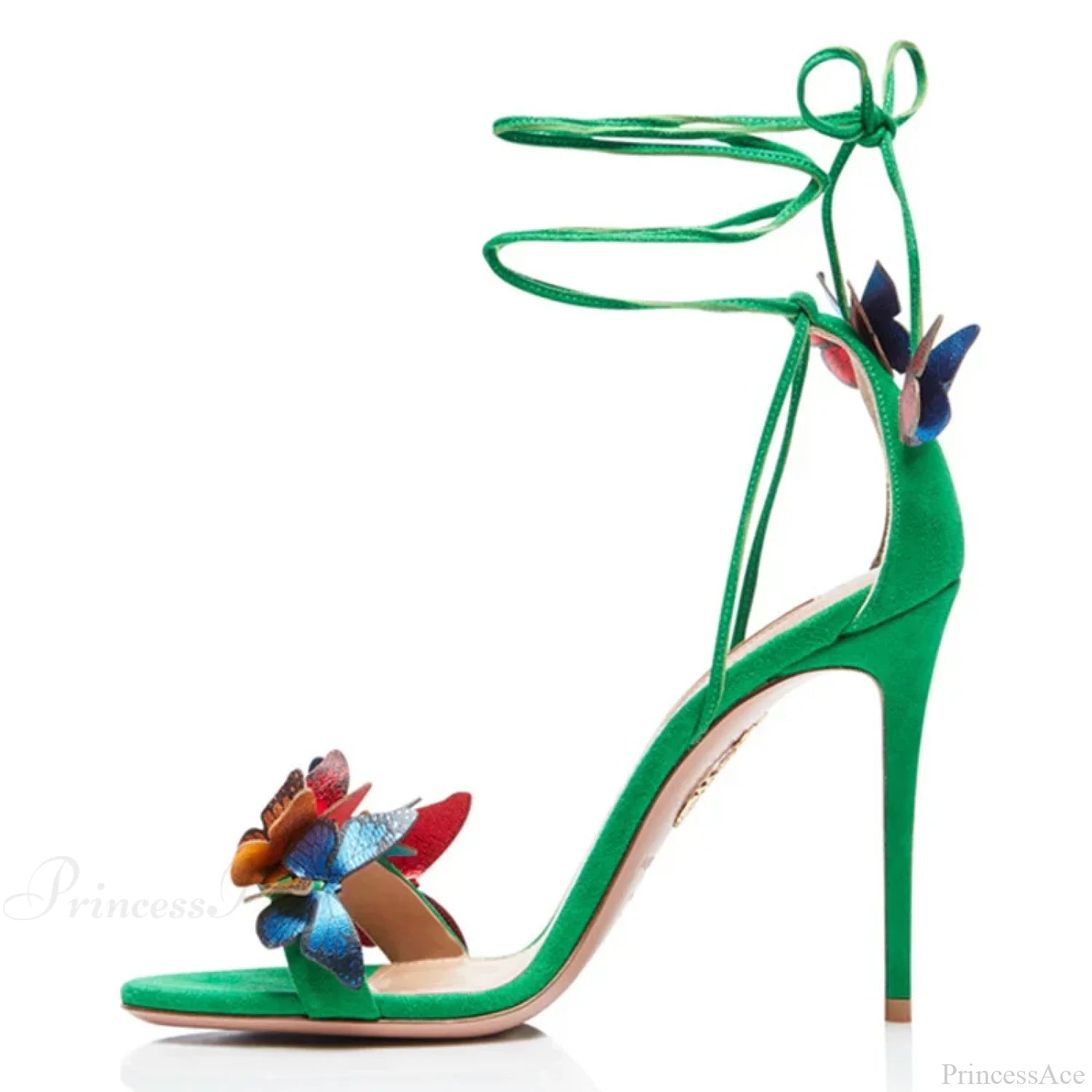 New Yellow Green Cross Strap Butterfly Open Toe Elegant High Heel 8Cm / 34