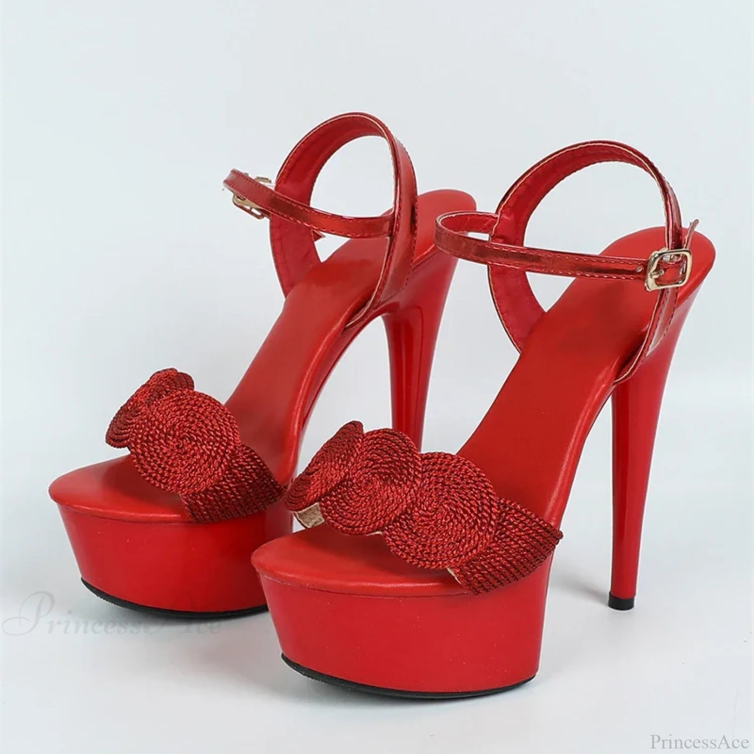 Newfashion Buckle-Strap Red High-Heels Platform Sandals Wedding Prom Open-Toe Stiletto Women High