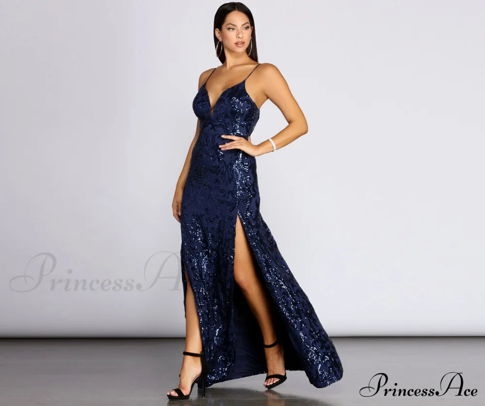 Nia Sequin Stylish Scroll Dress S.o. Long Dresses