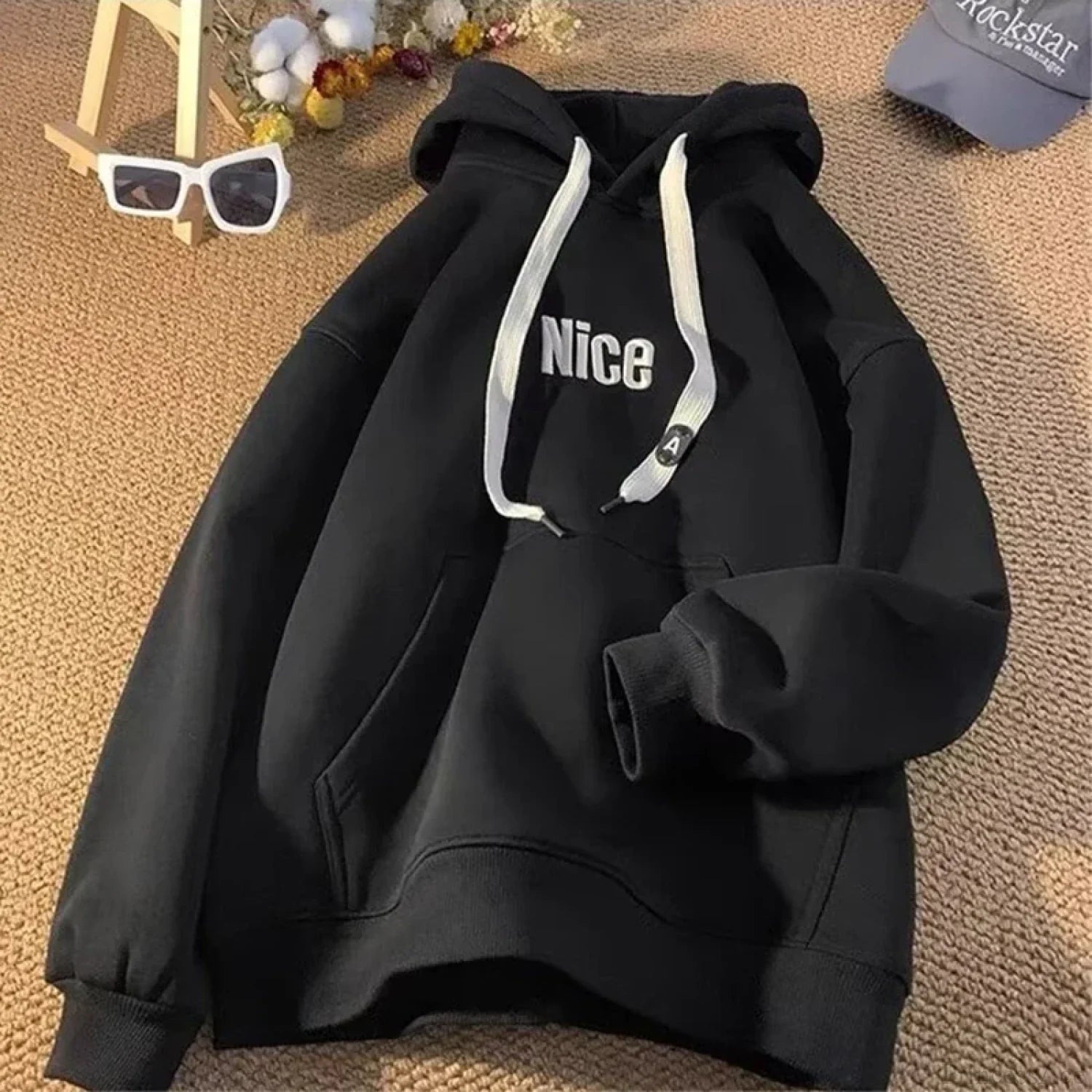 Nice Letter Print Cotton Fleece Hoodie