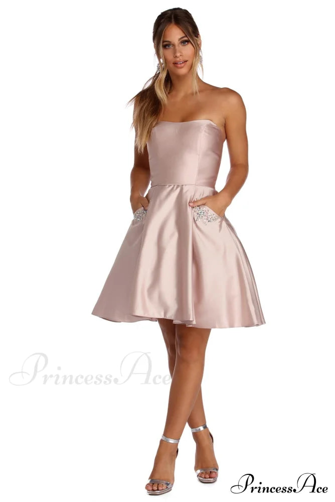 Noelle Formal Stylish Satin Party Dress S.o. Short Dresses