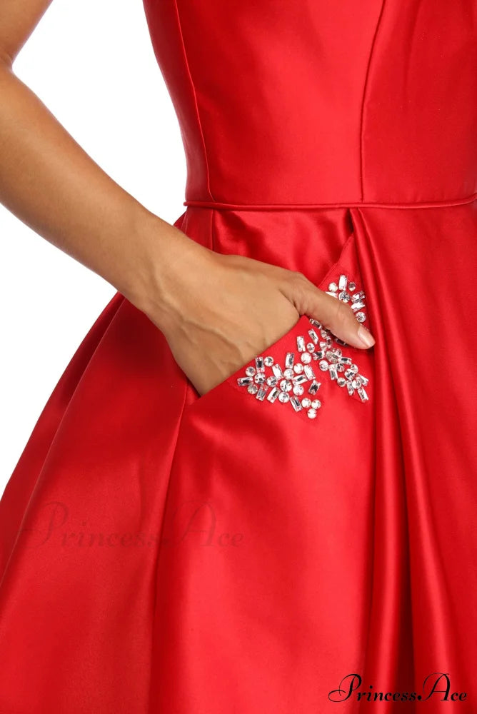 Noelle Formal Stylish Satin Party Dress S.o. Short Dresses