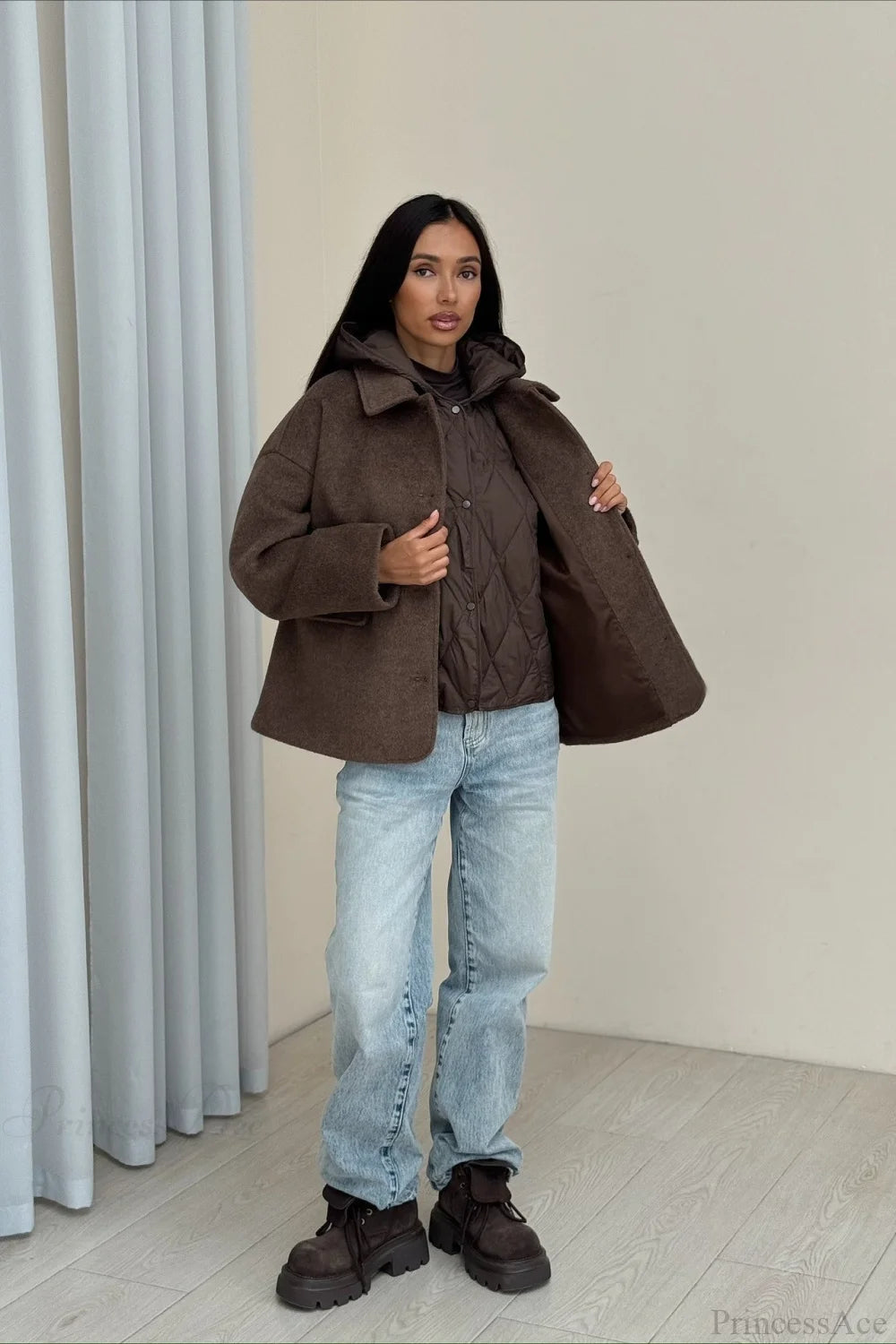 Notch Lapel Relaxed Fit Wool Blend Coat