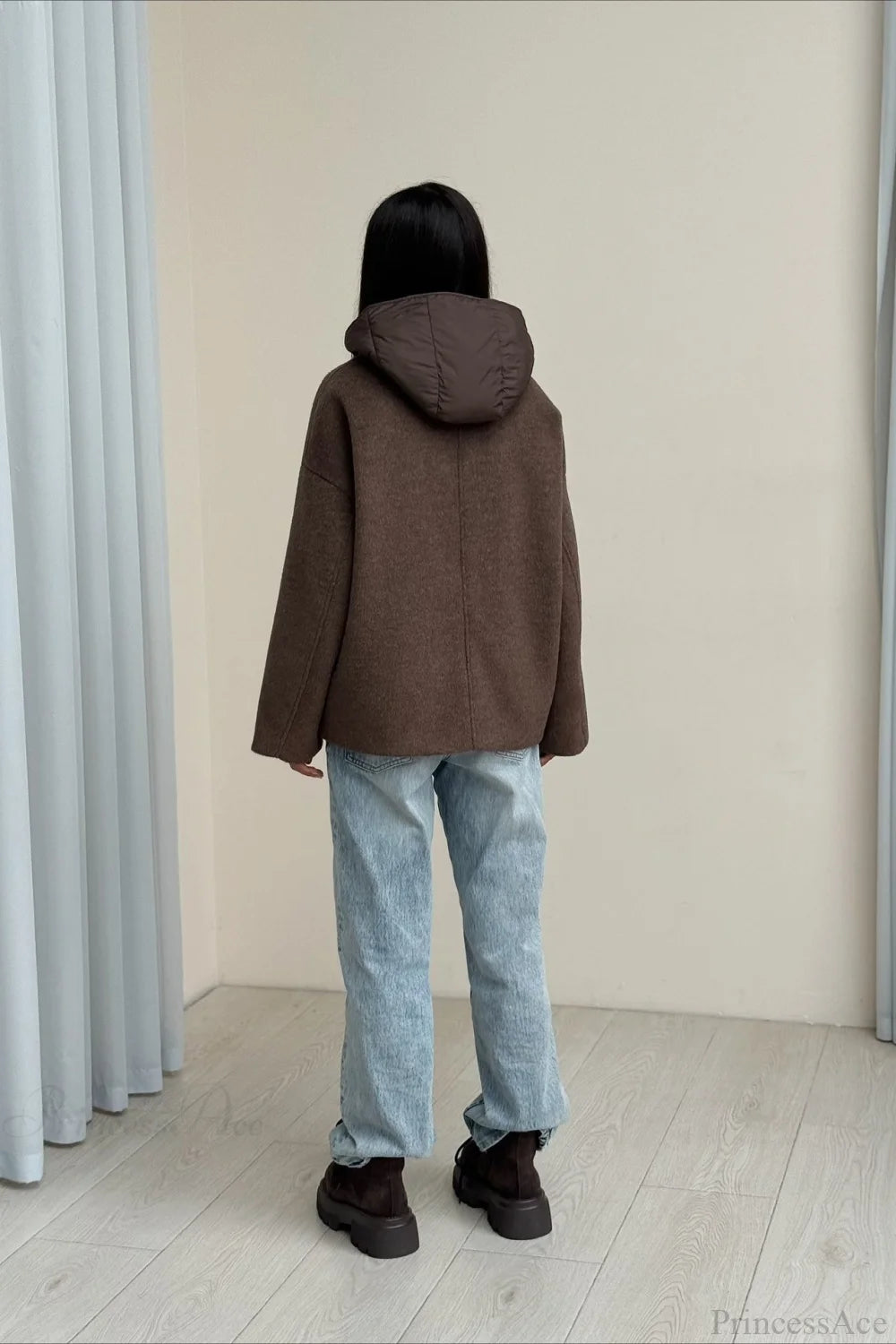 Notch Lapel Relaxed Fit Wool Blend Coat