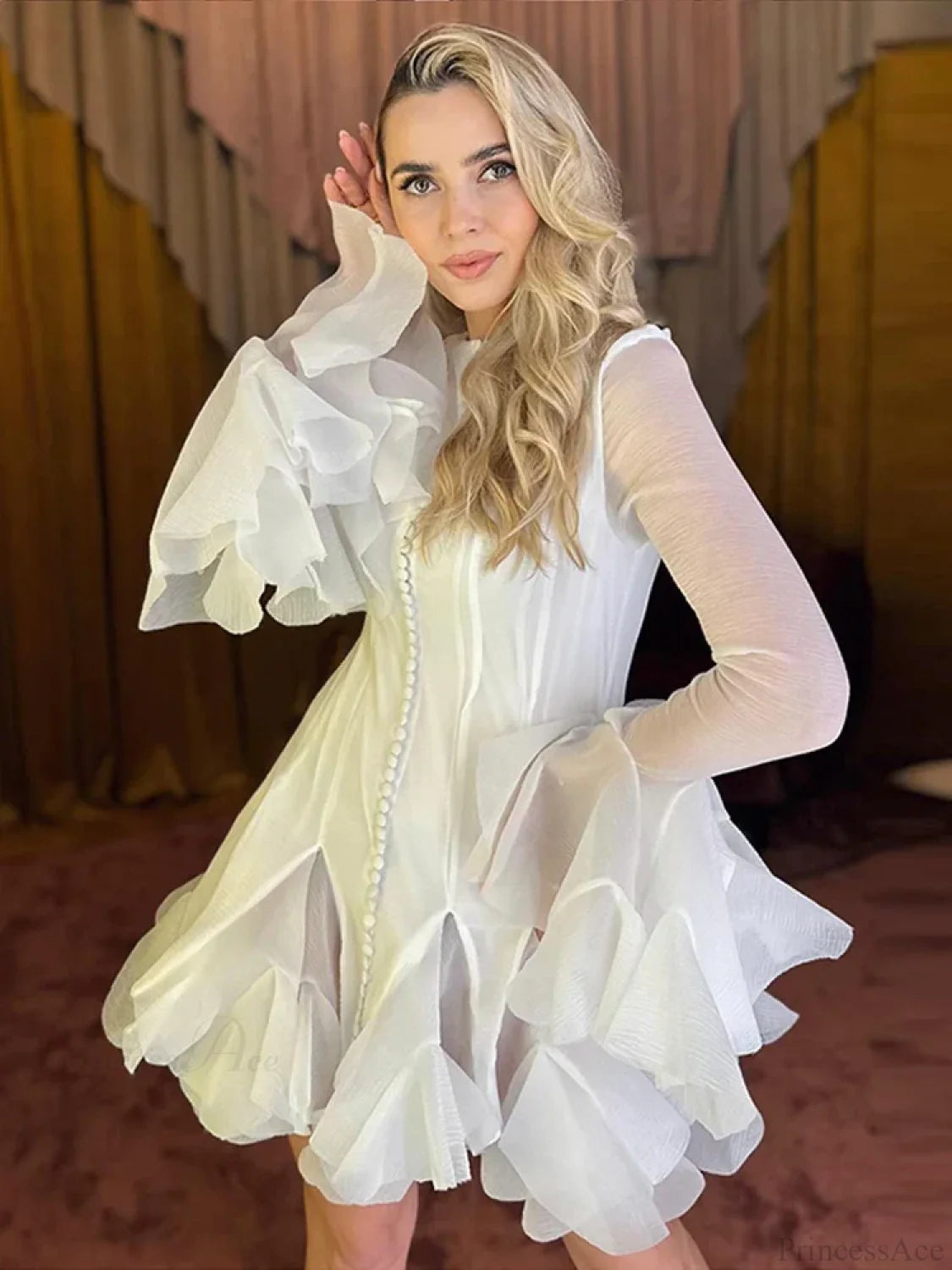 O-Neck Flare Sleeve Mini Dress minidress-250223