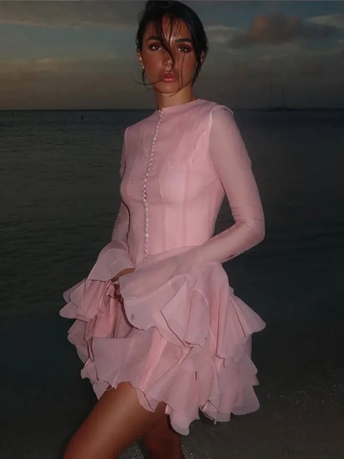 O-Neck Flare Sleeve Mini Dress minidress-250223