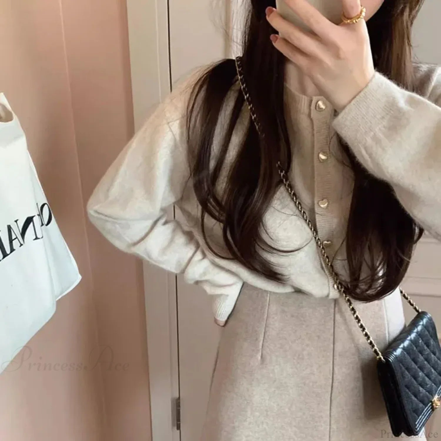 O-neck Long Sleeve Casual Cardigan APRICOT / One Size