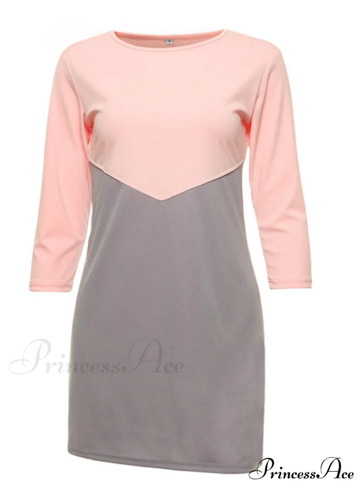 O-Neck Mini Dress With Three Quarter Sleeves M / Pink Dresses