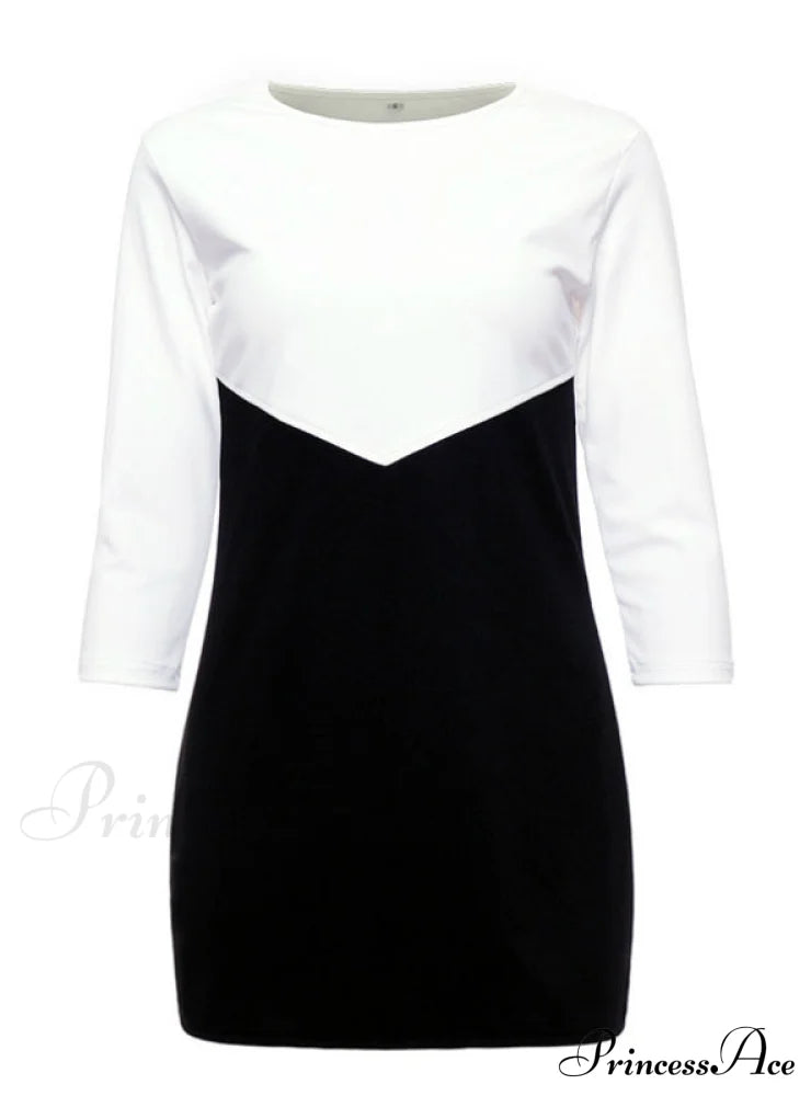 O-Neck Mini Dress With Three Quarter Sleeves S / Black Dresses