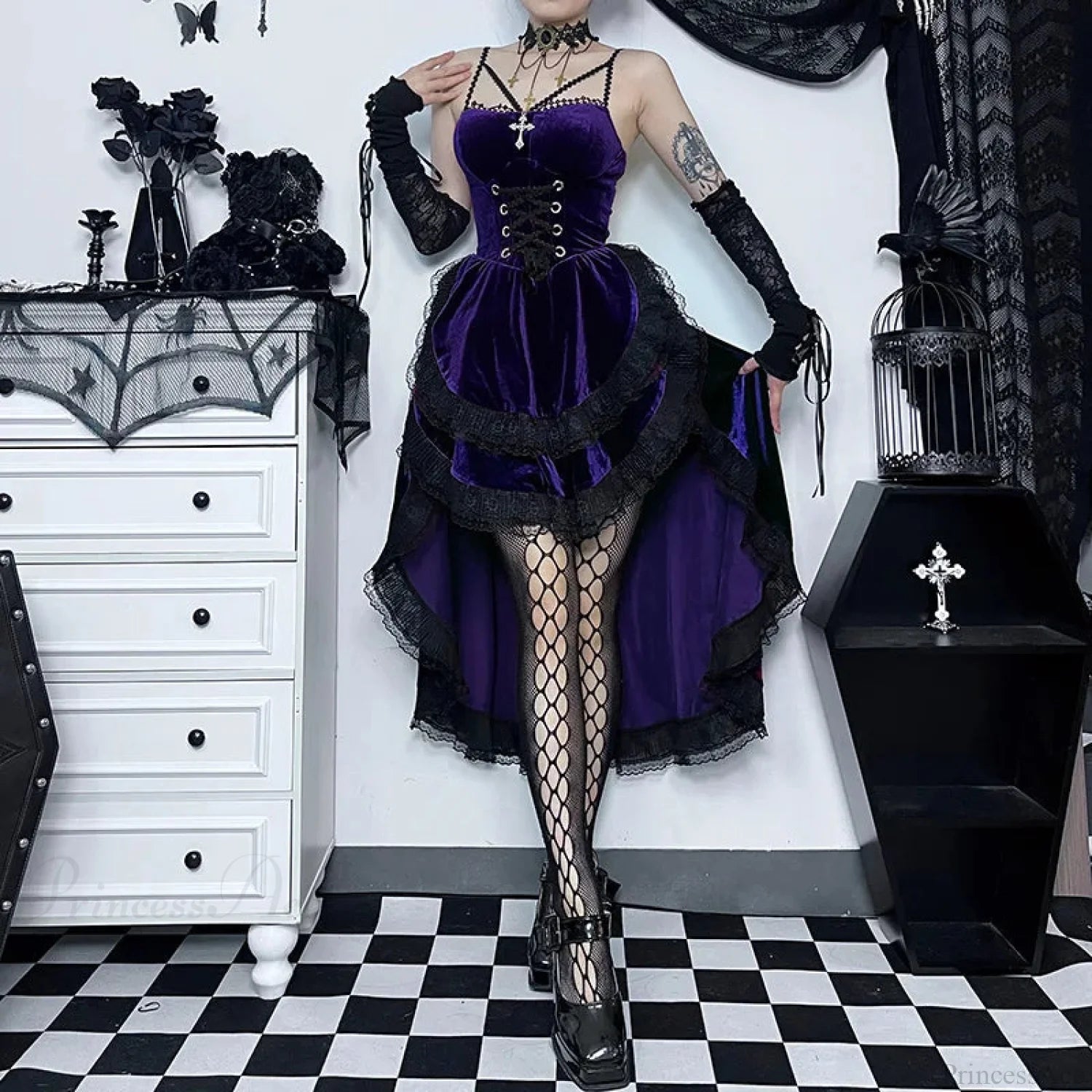 Obscure Attractive Cinch Waist Pull Midi Dress PURPLE / S
