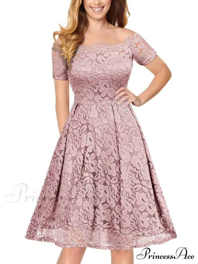 Off Shoulder Lace A-Line Party Dress - Black M / Black Lace Party Dress