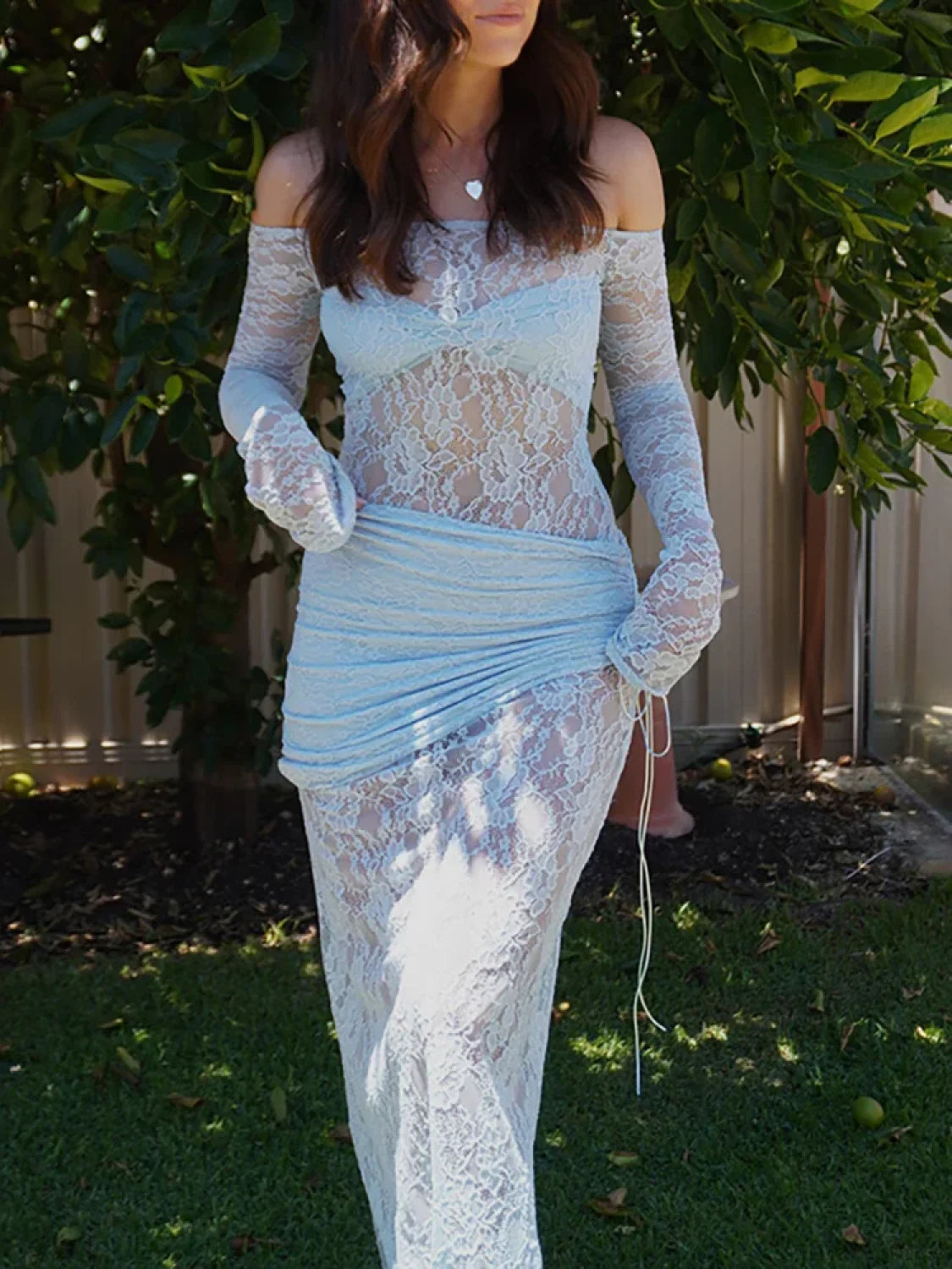 Off Shoulder Lace Vacation Dress vacationdress-250223