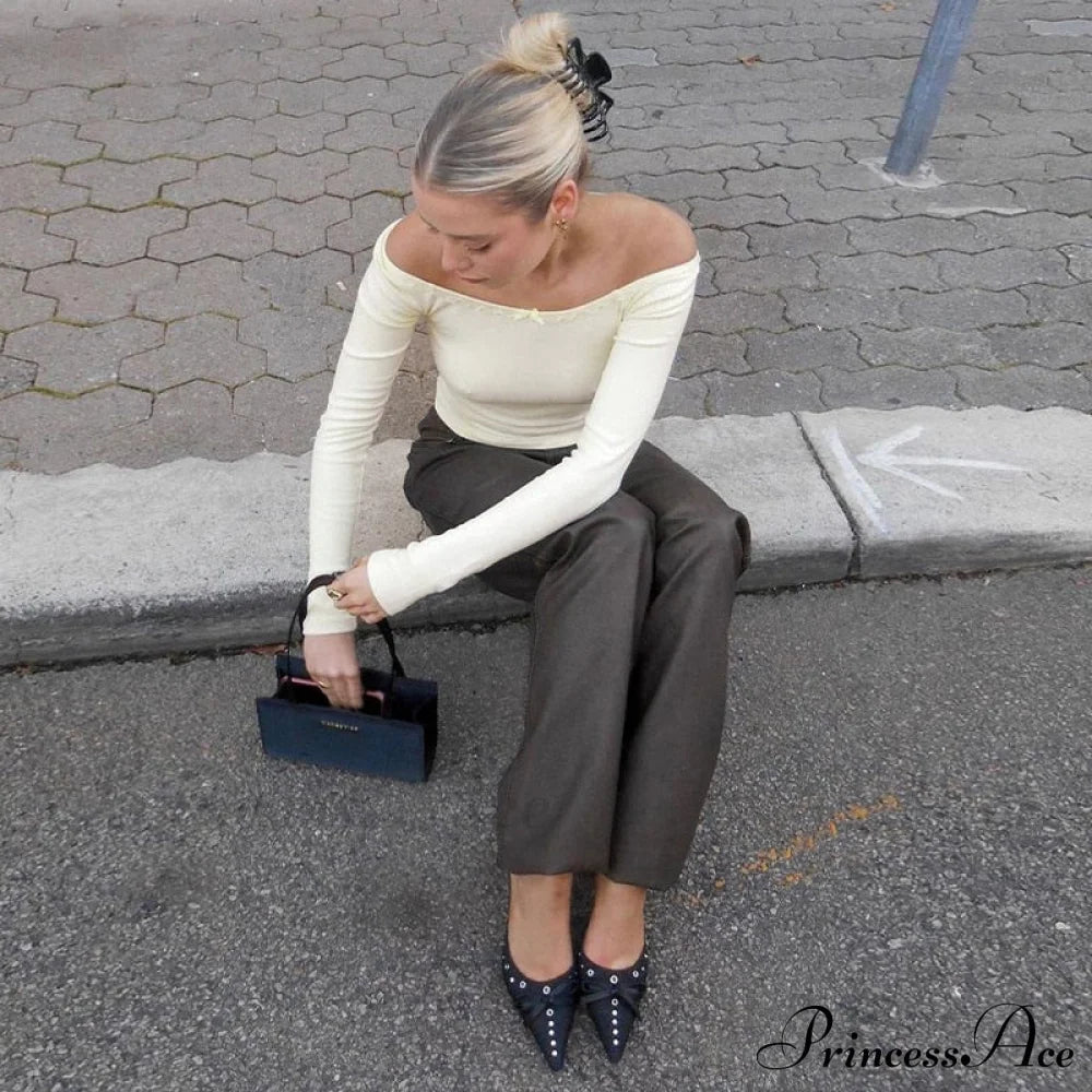 Off-Shoulder Long Stylish Sleeve Bow Top