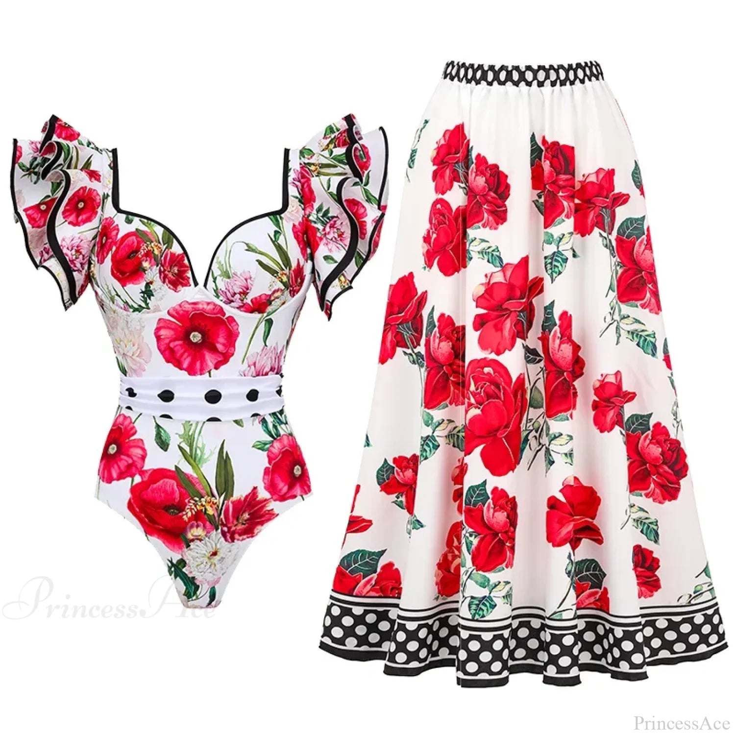 Off Shoulder Print Sarong Two Piece Set color12 / S