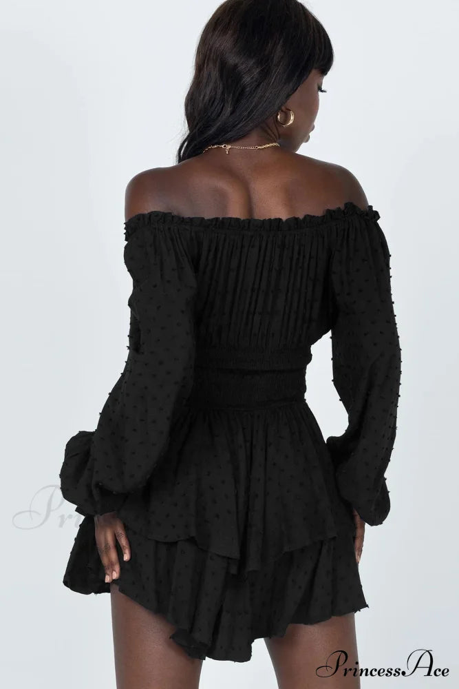 Off Shoulder Smocked Tiered Romper Rompers