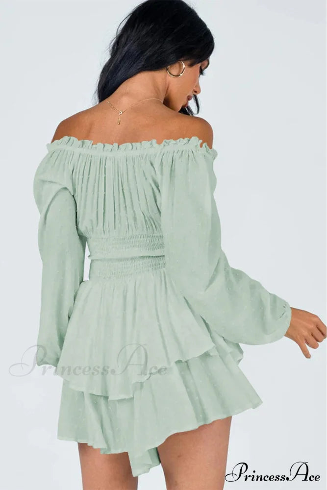 Off Shoulder Smocked Tiered Romper Rompers