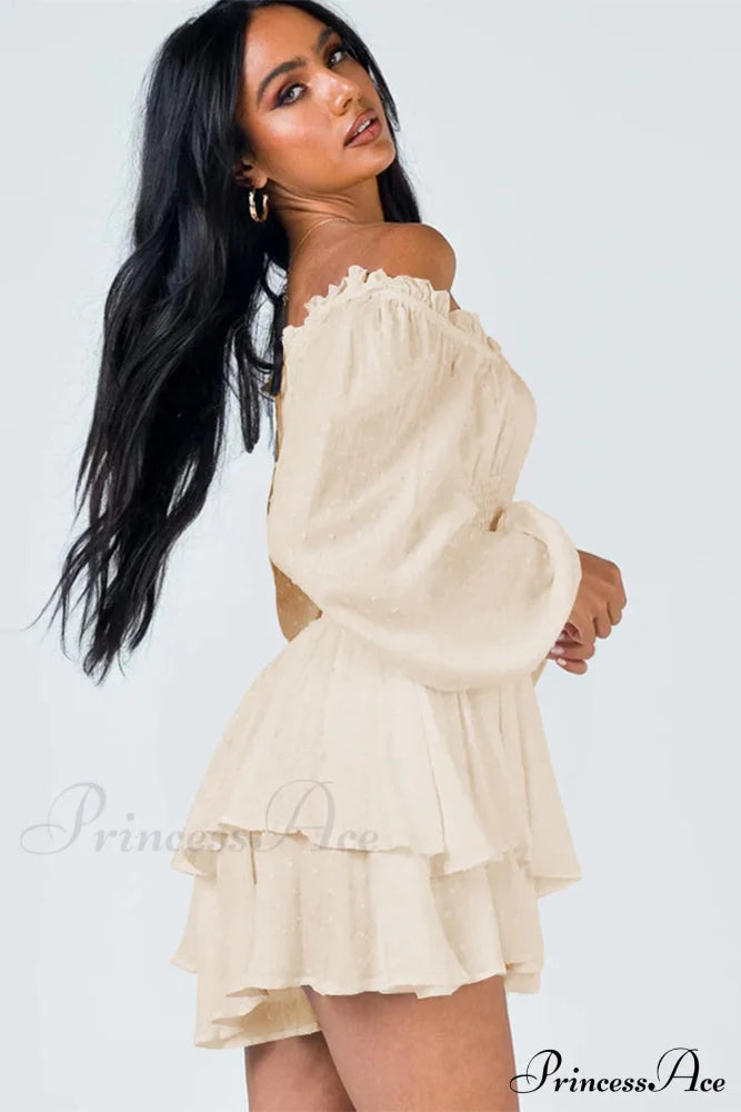 Off Shoulder Smocked Tiered Romper Rompers
