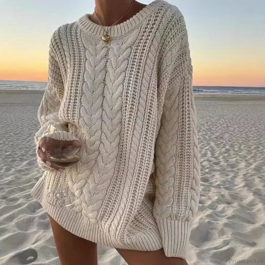 Off-Shoulder Solid Long Sleeve Knitted Sweater Apricot / One Size