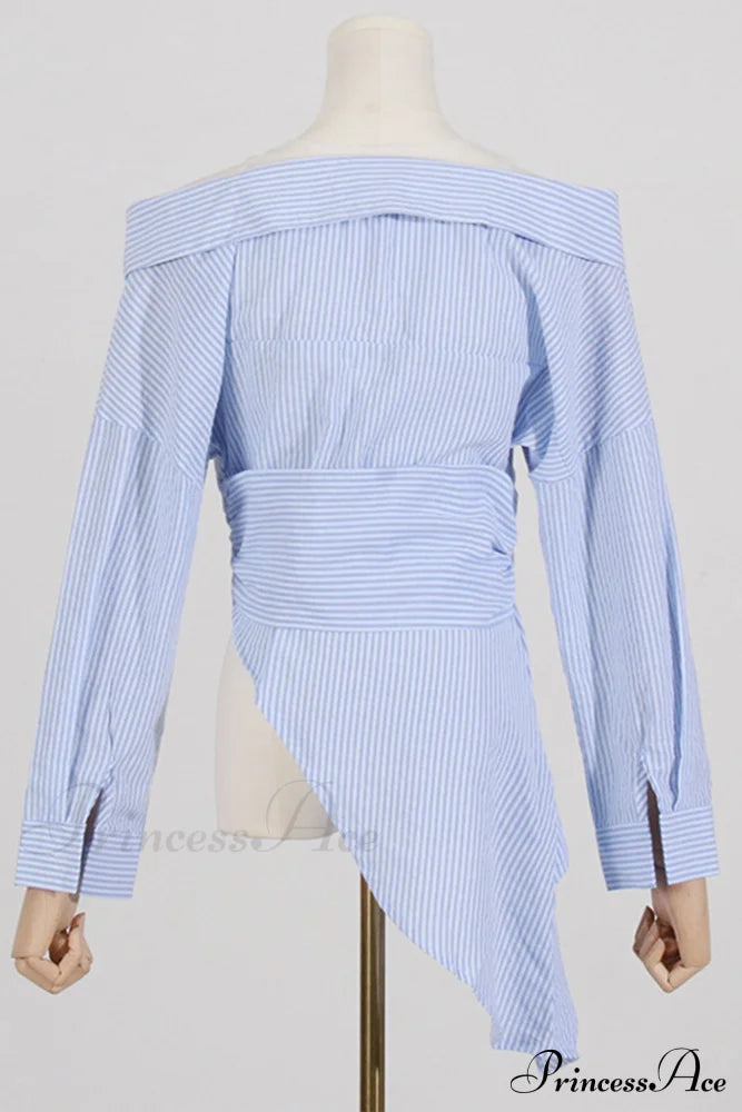 Off Shoulder Striped Blouse With Irregular Long Sleeves Blouses