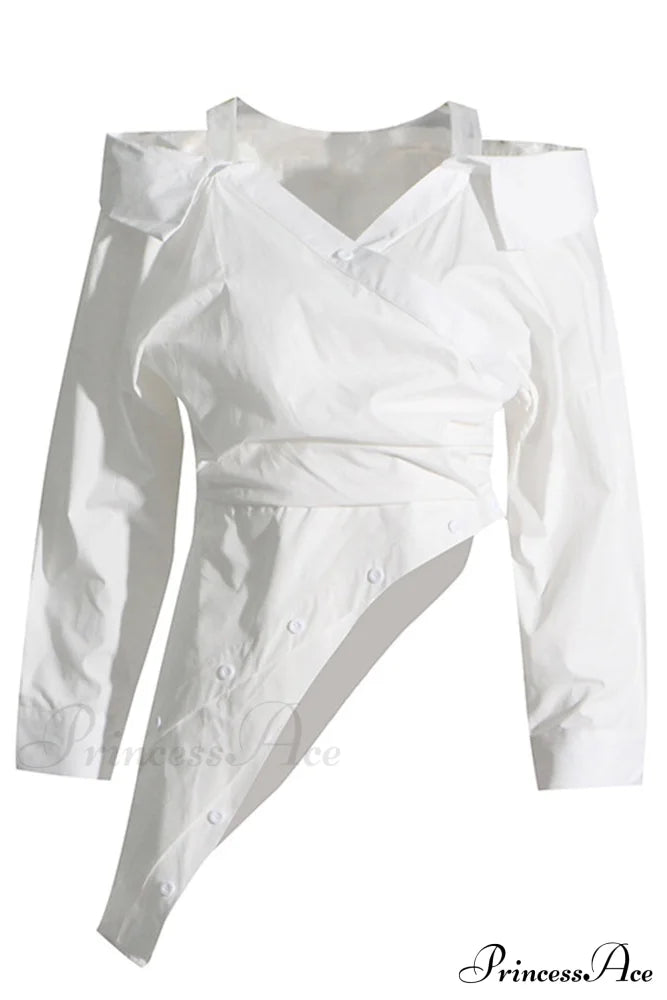 Off Shoulder Striped Blouse With Irregular Long Sleeves White / S Blouses