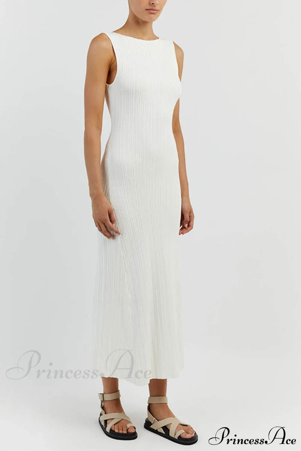 Off-White Sleeveless Stylish Midi Dress Dresses