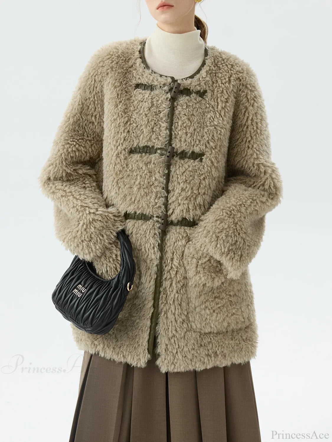 Office Lady One-Piece Lamb Coat Light Green / XS
