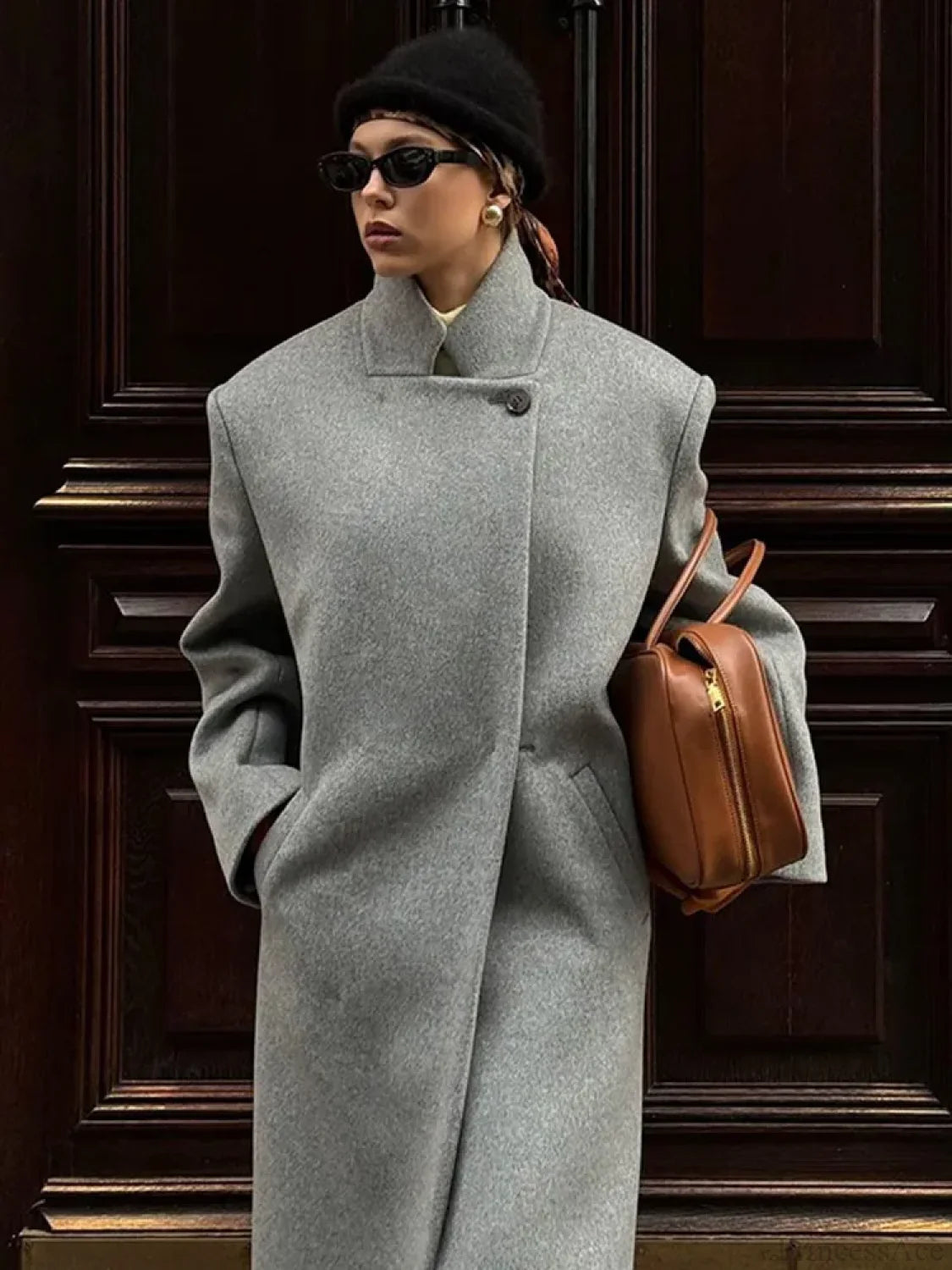 One Button Woolen Long Coat Grey / S