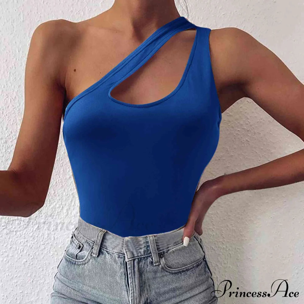 One Shoulder Cutout Cami Royal Blue clothes one shoulder shirt Ship From Overseas shirt shirts tops Y.M