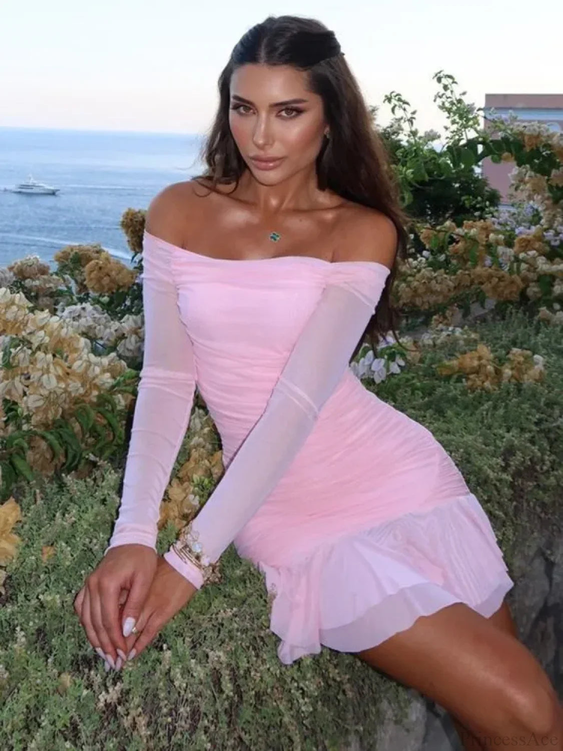 One-Shoulder Double Layer Mini Dress minidress-250223