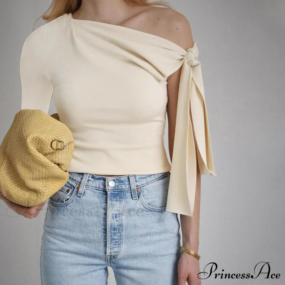 One Shoulder Long Charming Sleeve Tie Up Top Lace Tees