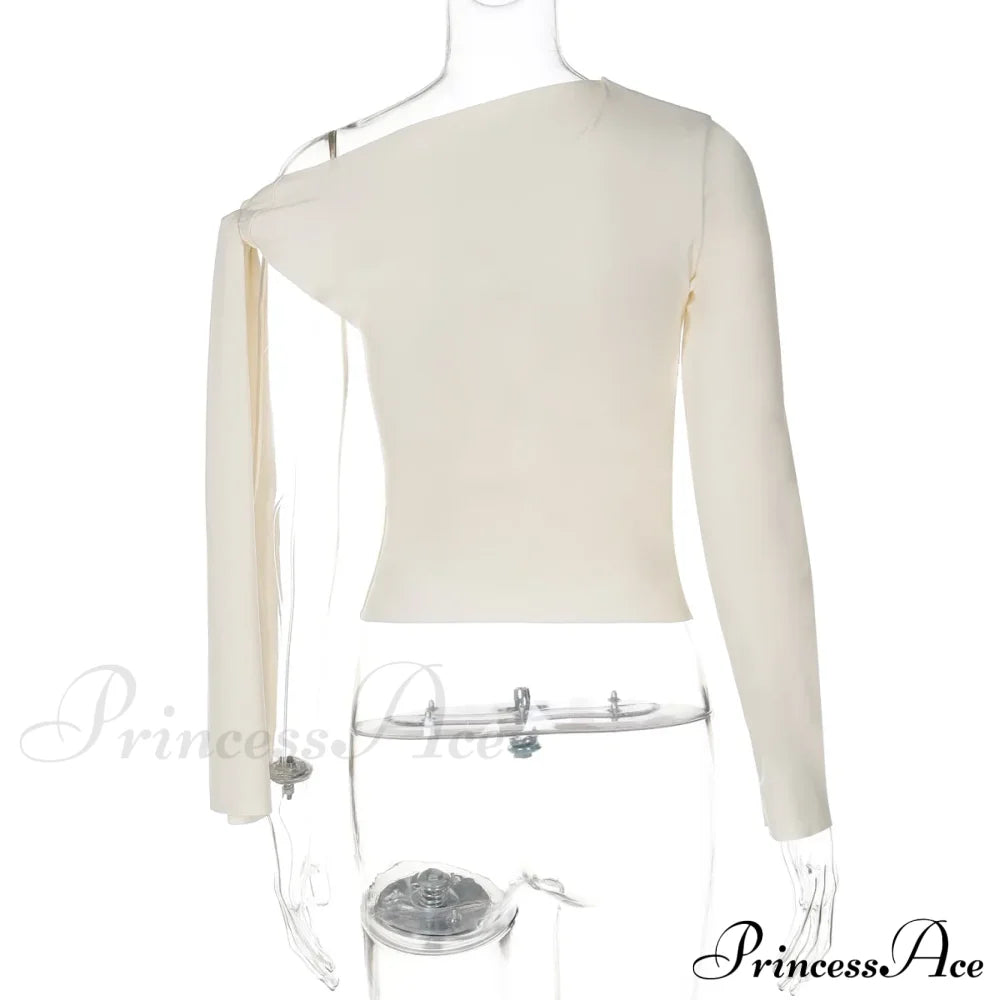 One Shoulder Long Charming Sleeve Tie Up Top Lace Tees