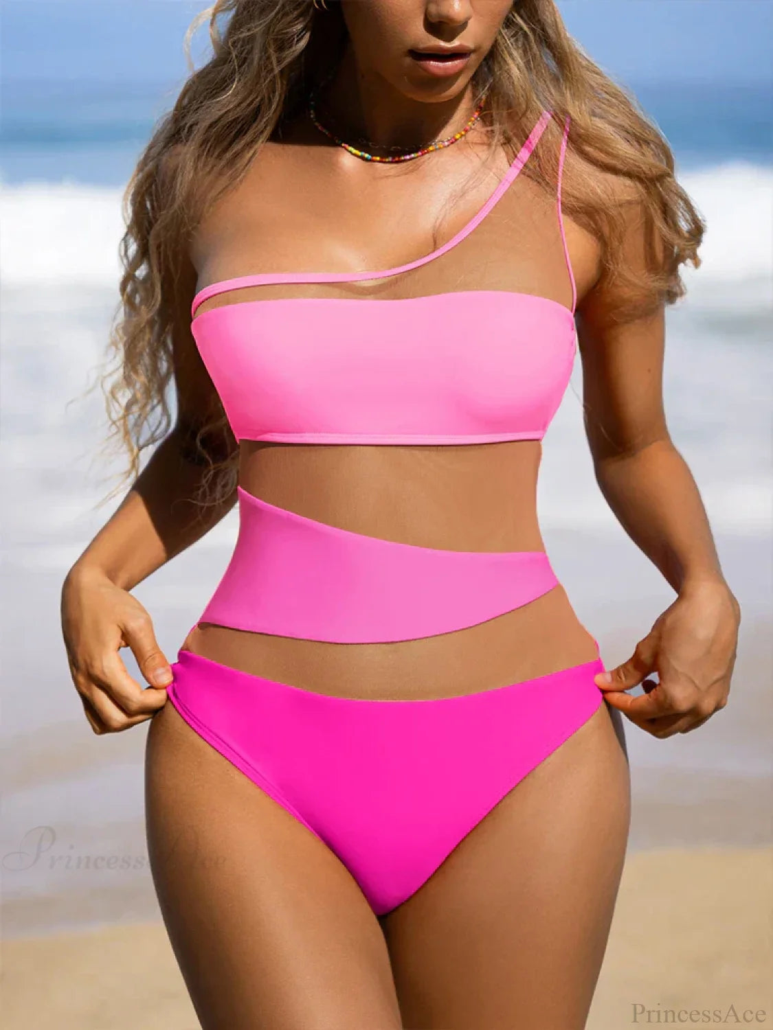 One Shoulder Mesh Monokini Swimsuit One Piece onepiece-250223