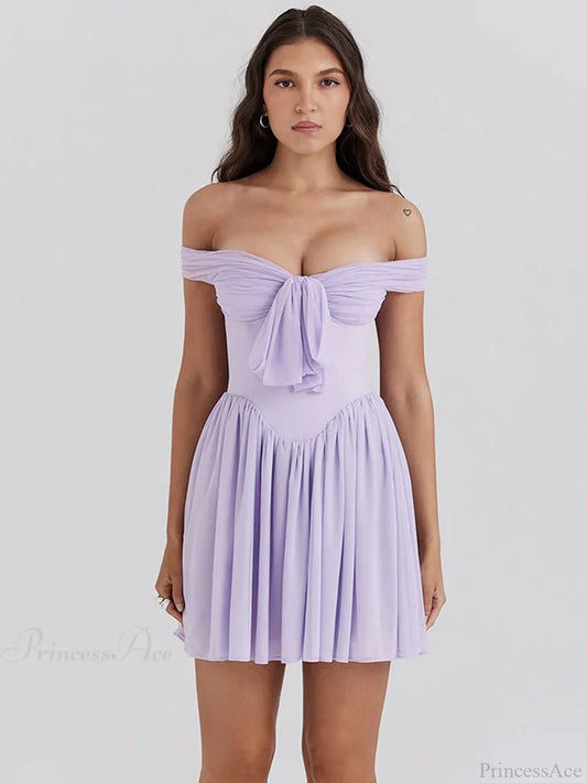 One-Shoulder Mesh Pleated Mini Dress minidress-250223