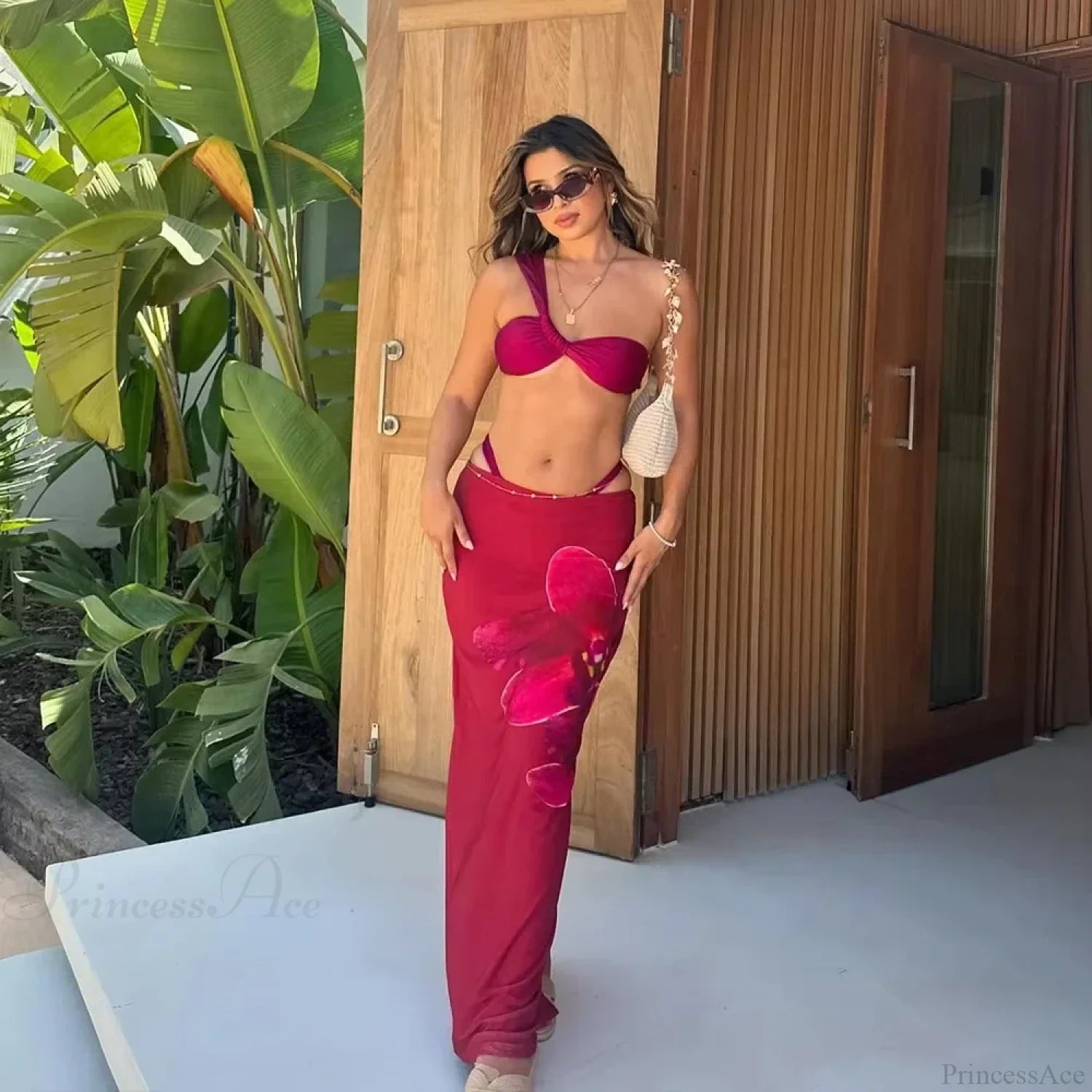 One Shoulder Micro Skirt Three Piece Swimsuit