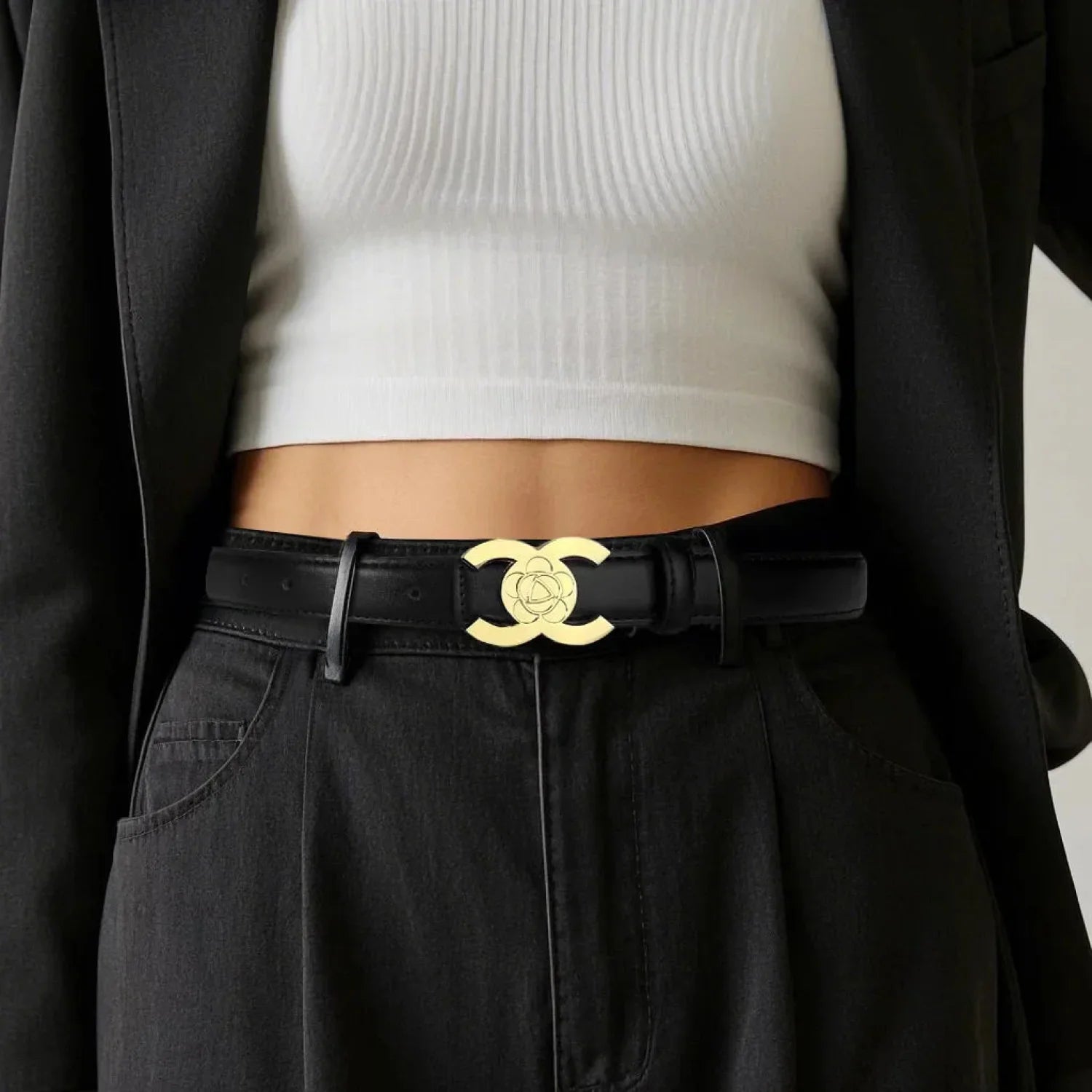 Opulent Gothic Designer Letter Belt Black / 108cm