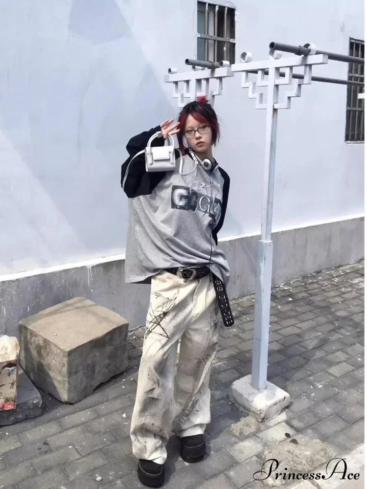 Original Speckler Artist Ink Graffiti Loose Straight Tube Casual Women’s Jean