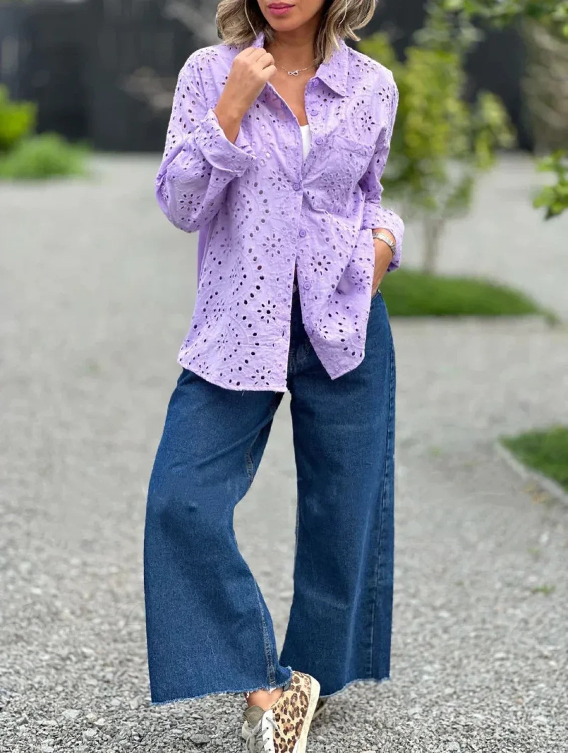 Oversize Loose Floral Embroidery Lace Boho Blouse bohoblouse-250126