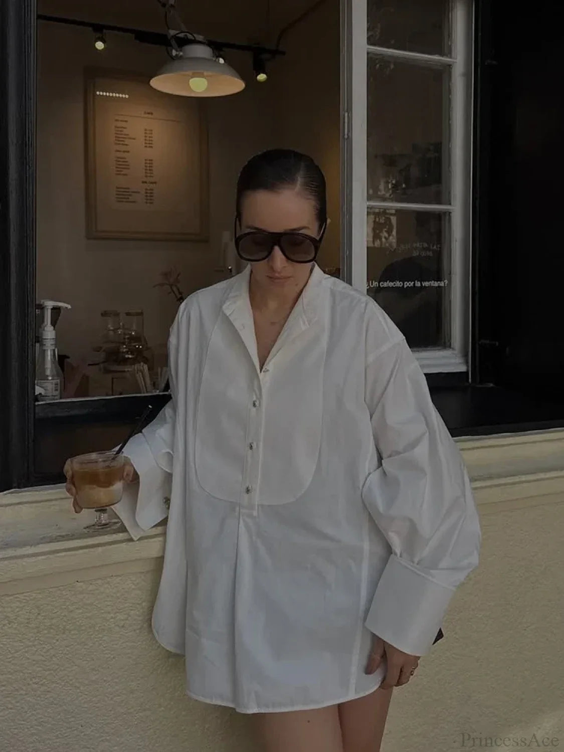 Oversize White Lapel Full Sleeve Side Split Blouse blouse-250126