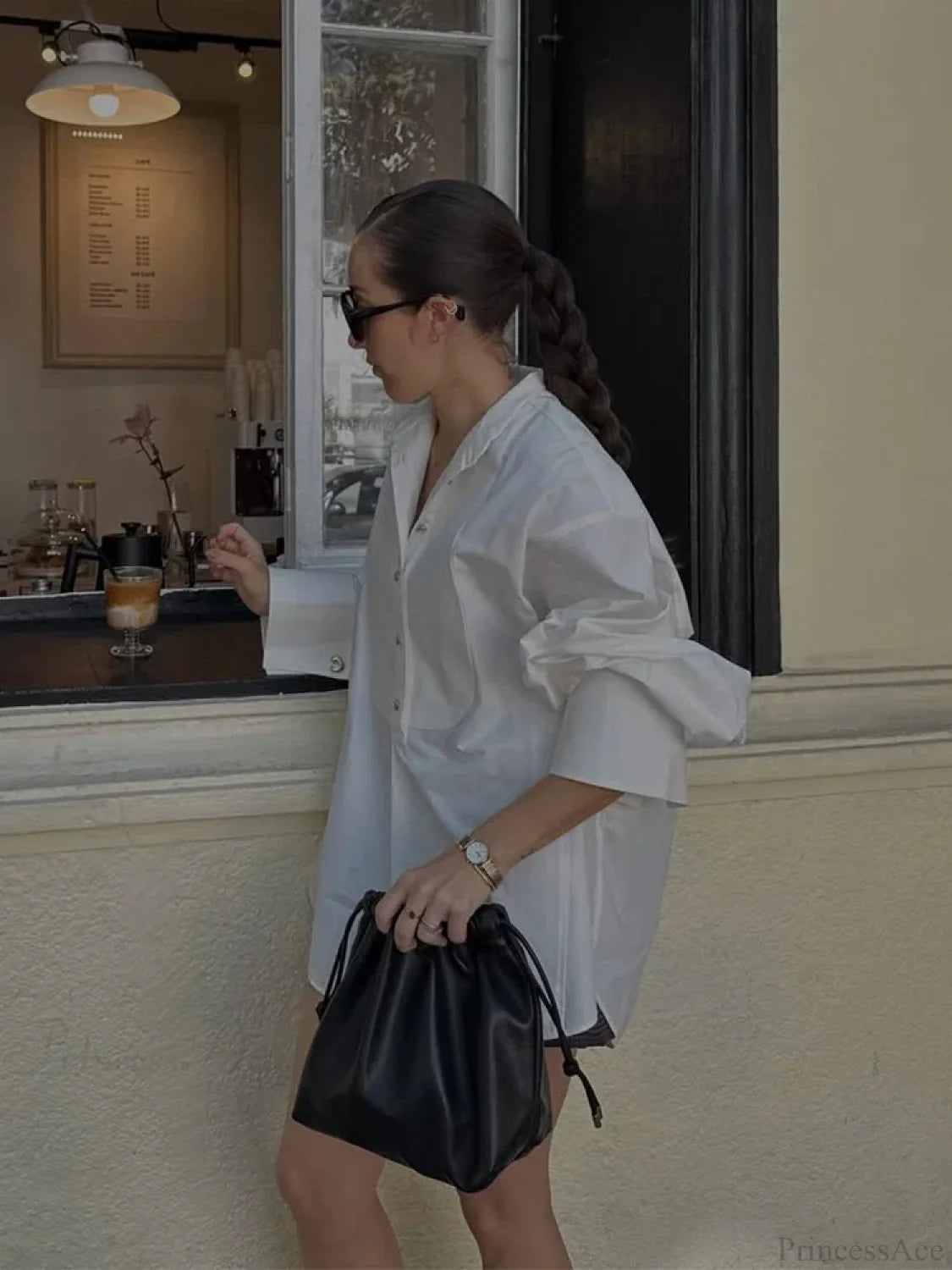 Oversize White Lapel Full Sleeve Side Split Blouse blouse-250126