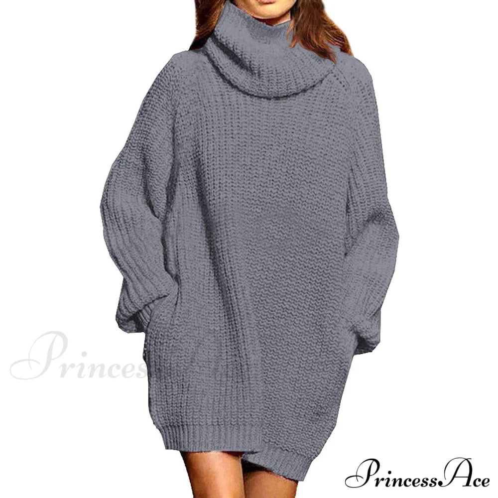 Women's Loose Turtleneck Oversize Long Pullover Sweater Dress Gray __stock:100 casual dresses clothes dresses refund_fee:1200