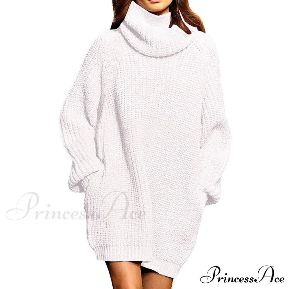 Women's Loose Turtleneck Oversize Long Pullover Sweater Dress White __stock:100 casual dresses clothes dresses refund_fee:1200