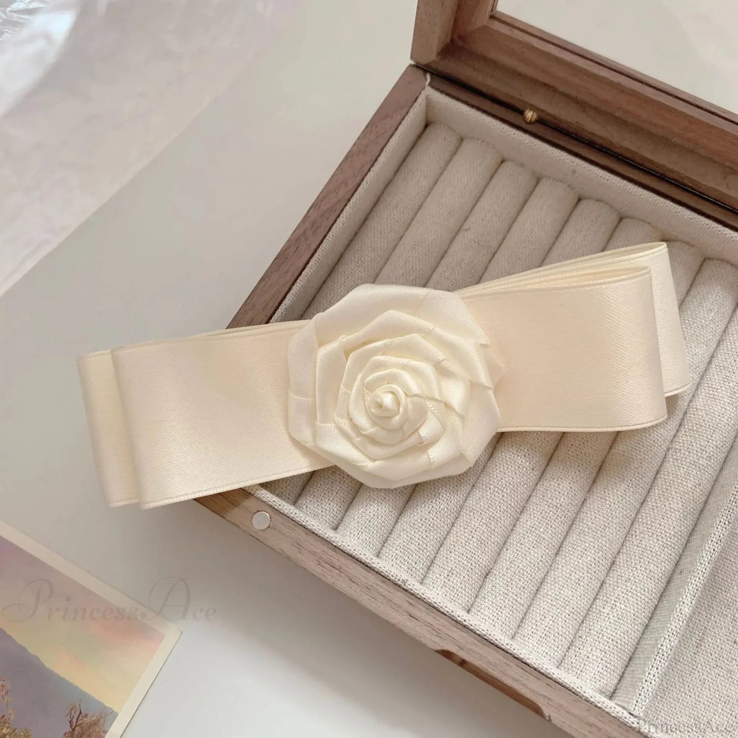 Oversized Bow Knot Fabric Rose Top Clip Hair Accessory For Christmas White Accessories-L