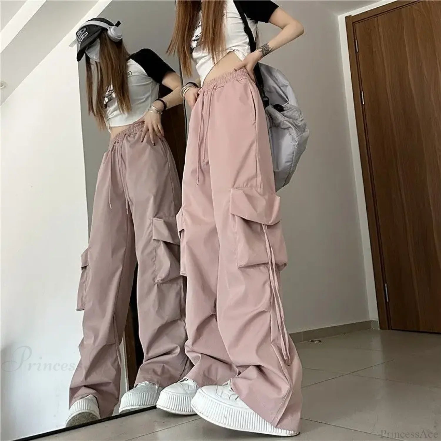 Oversized Cargo Streetwear Casual Pants Pink / S
