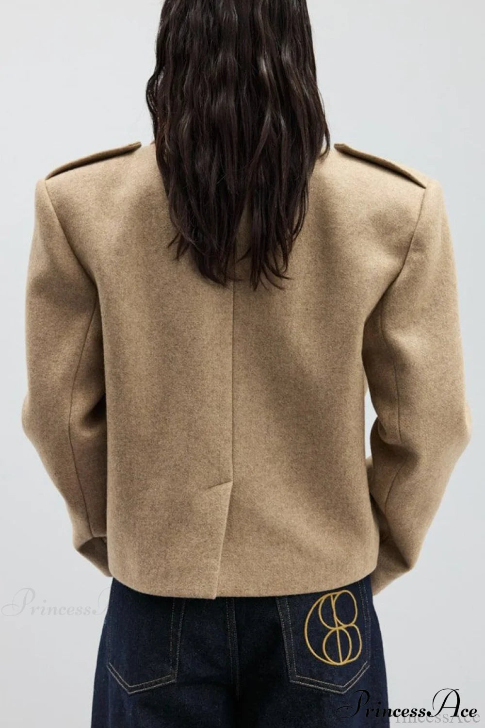 Oversized Notch Lapel Epaulette Woolen Blazer