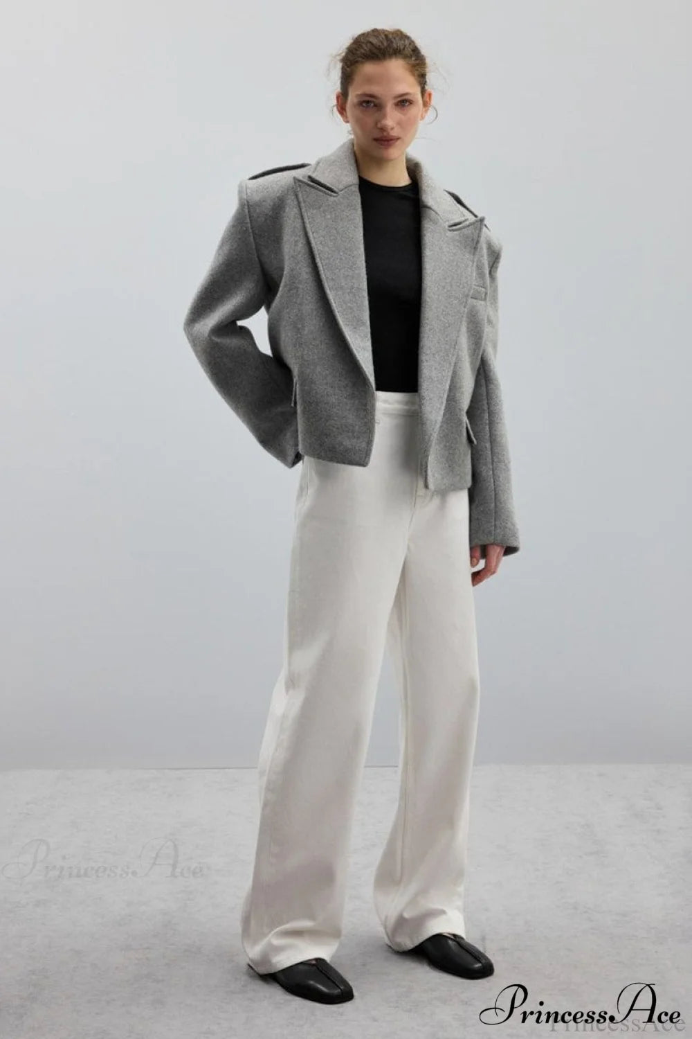 Oversized Notch Lapel Epaulette Woolen Blazer