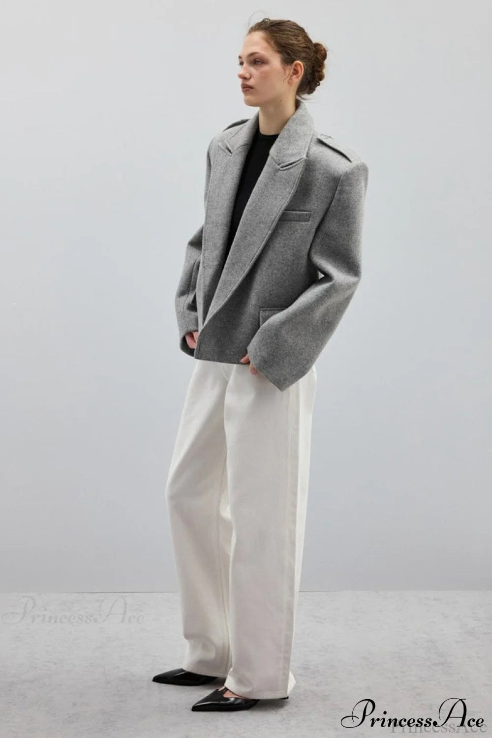 Oversized Notch Lapel Epaulette Woolen Blazer